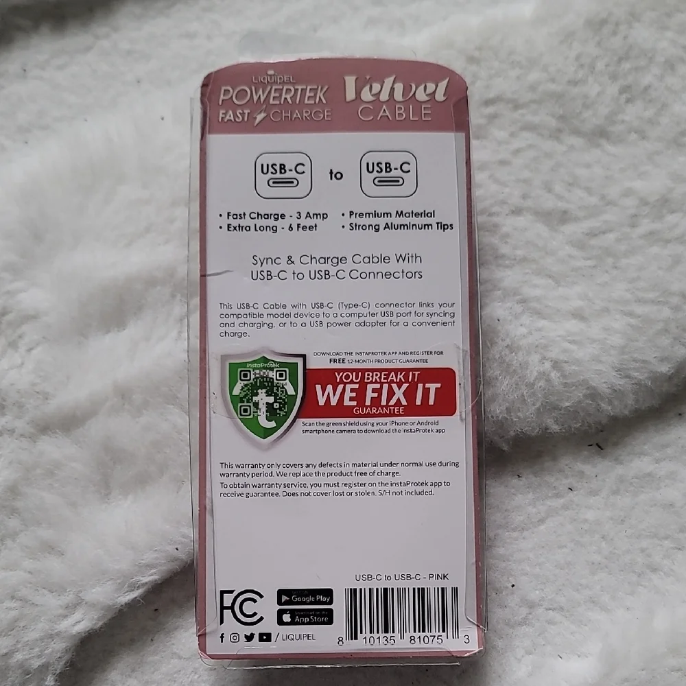 Powertek Velvet Pink 6 Ft Fast Charging Cable